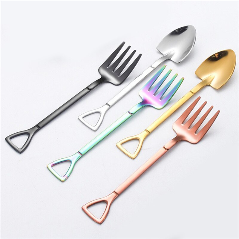 Stainless Steel Spade Dessert Fork Spoon Long Handle Coffee Spoon Teaspoon Stirring Spoon Tableware