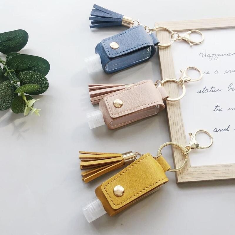 30ml Hand Sanitizer Bottle Mini Disinfectant Hands Portable Hydroalcoholic Gel Bottle Hand Sanitizer Leather Case Keychain