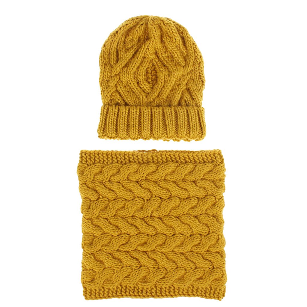 Conjunto de gorro y bufanda czapka i komin tricotin para mujer, gorro grueso de punto liso para invierno, mantener el calor, sombrero pañoleta # E, 2 uds.: YELLOW