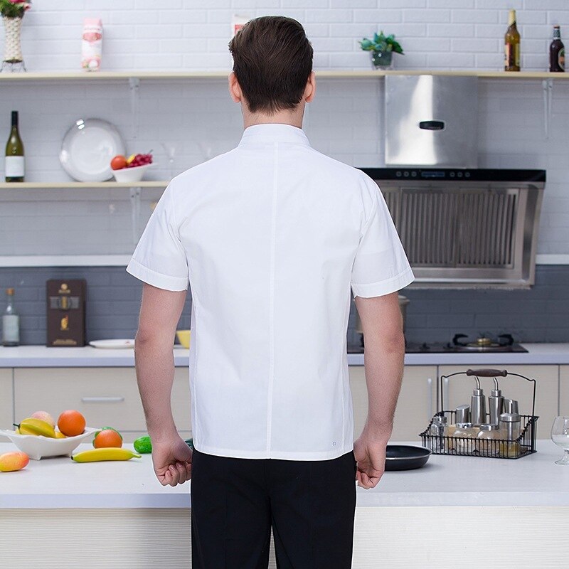 Kitchen Restaurant Bakery Cook Work Wear Summer White Breathable Chef Uniform Casual Stand Collar Uniform Overalls Outfit