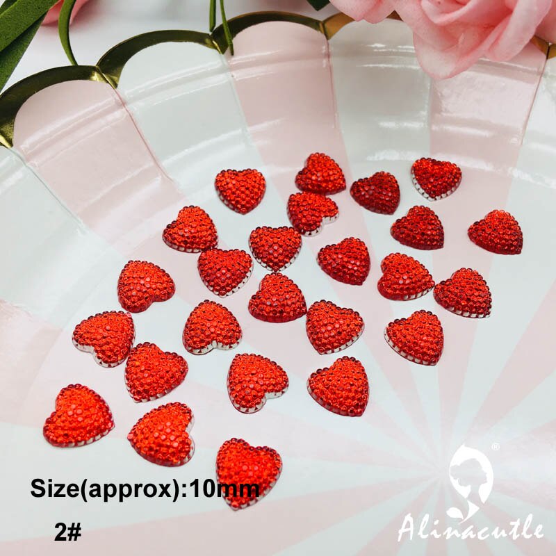 Gemas planas de 10mm con parte trasera de diamante, cristales de corazón pegatinas para piedra, GEMA, arte Hecho A Mano, manualidades, álbumes de recortes, 100 unidades: No 2 red
