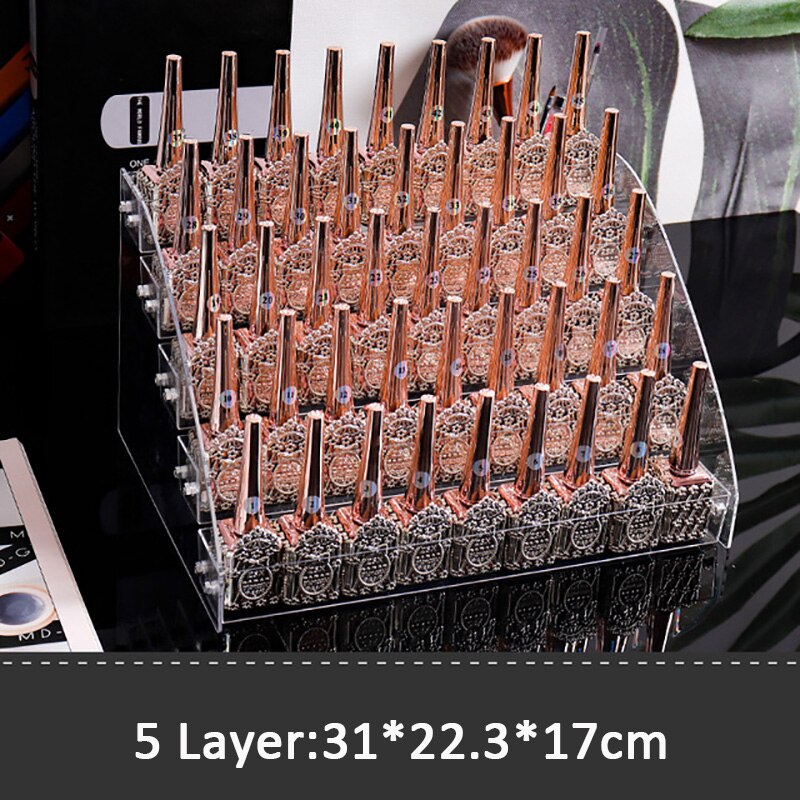 2-7 lags neglelak organizer akryl neglelak display stativ kosmetisk læbestift opbevaringsboks manicure værktøj opbevaringsboks: 5 lag