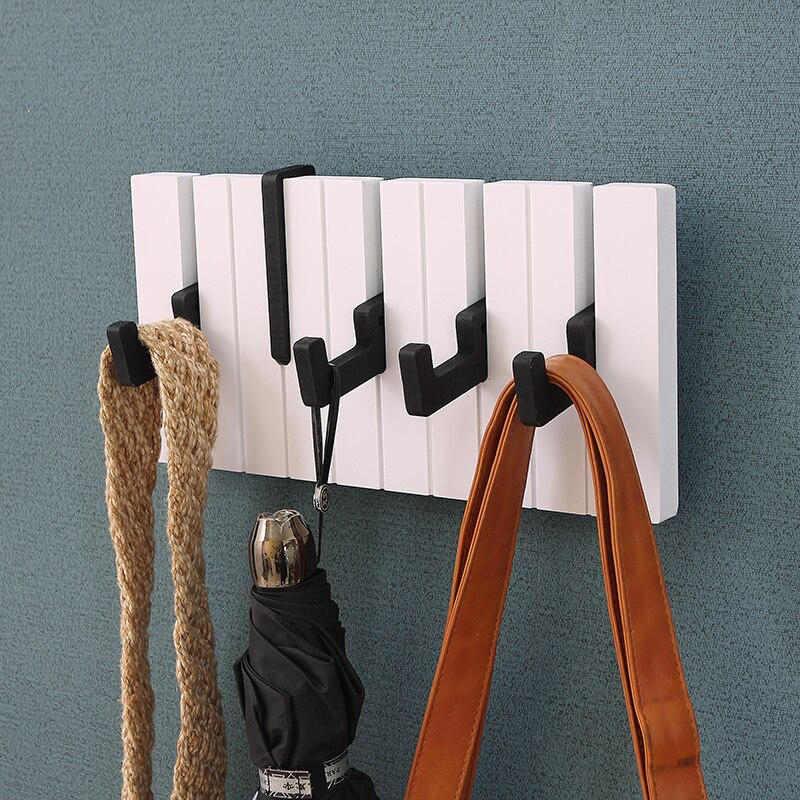 Portemanteau mural en bois, porte-manteau pour clés de Piano, porte-manteau mural, décoration murale, porte-clé, porte-chapeaux, étagère de rangement en bois: 30cm Black White