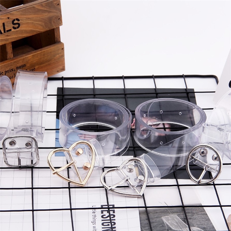 100cm / 39inch Resin Waist Belt Transparent Heart Buckle Belt Women Cute Jeans Dress Band Strap Harajuku Ladies PVC Clear Belt