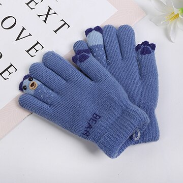 Für 5-9-jahr Kind Karikatur fingerspitzen tragen doppel schicht handschuhe schöNe kreative mädchen warme handschuhe: Blau