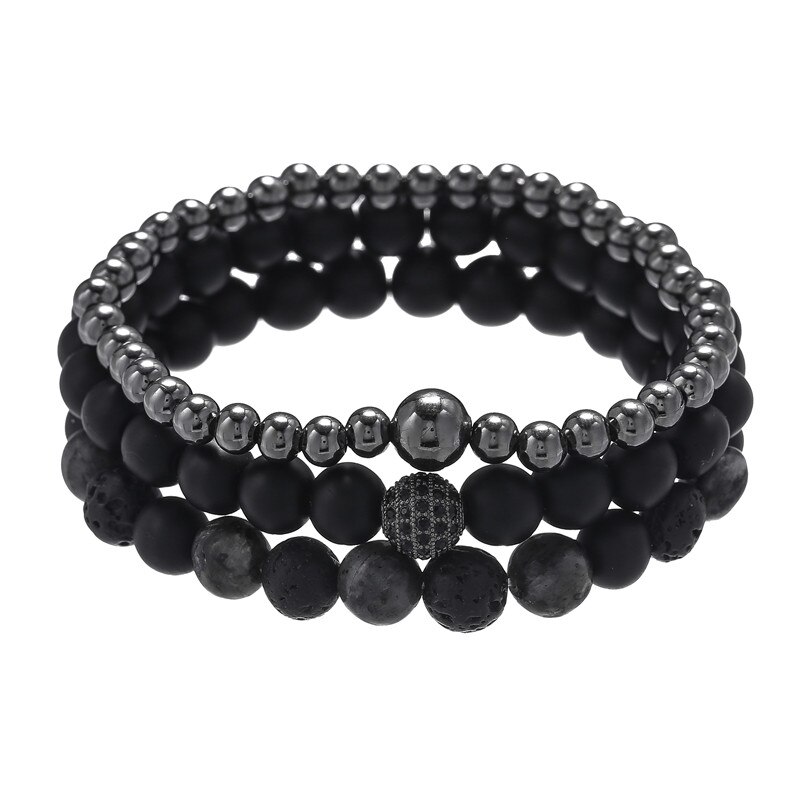 3Pcs/Set Handmade Beaded Bracelet For Men Jewelry Hematite Stone Women Men Elastic CZ Ball Bracelet Sets