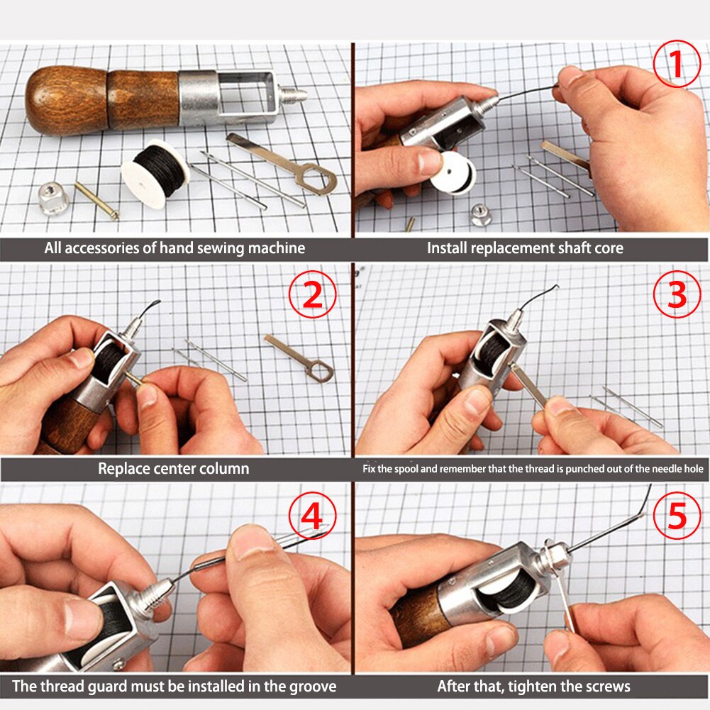 Leer Naaien Tool 4 Stks/set Diy Lederen Hand Naaimachine Met Naalden Voor Schoenmaker Leer Craft Rand Stiksels Riem Strips