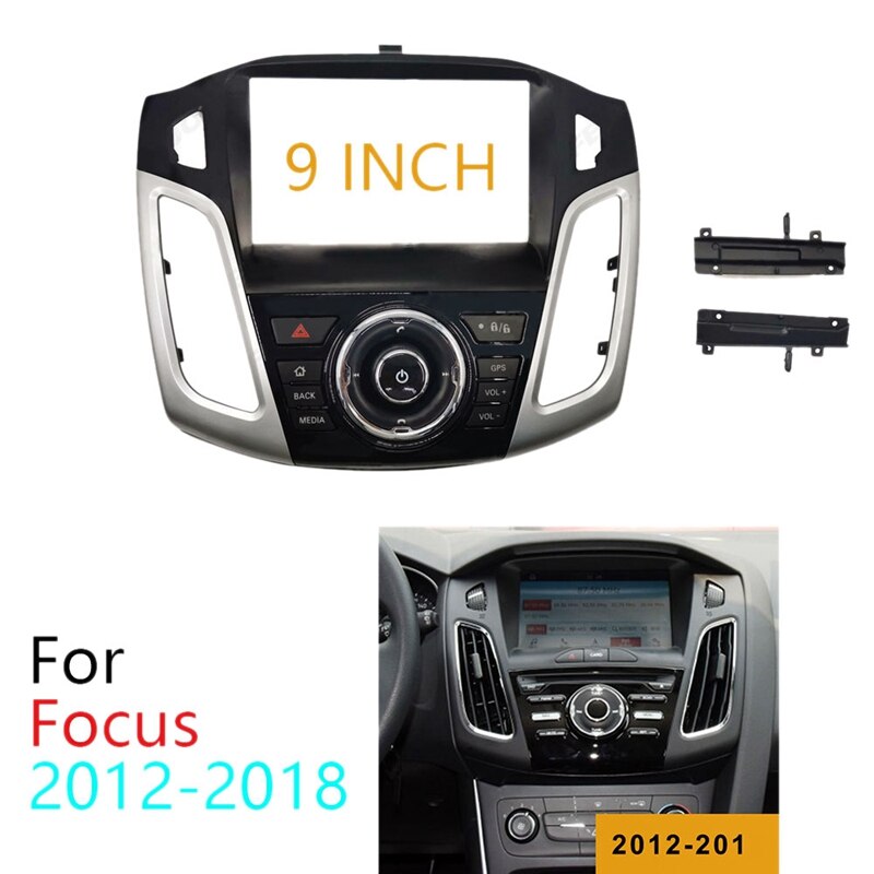 Bilradio fascia trim kit , 9 tommer instrumentpanel dvd ramme installeringssæt med knap til ford focus 3: Default Title