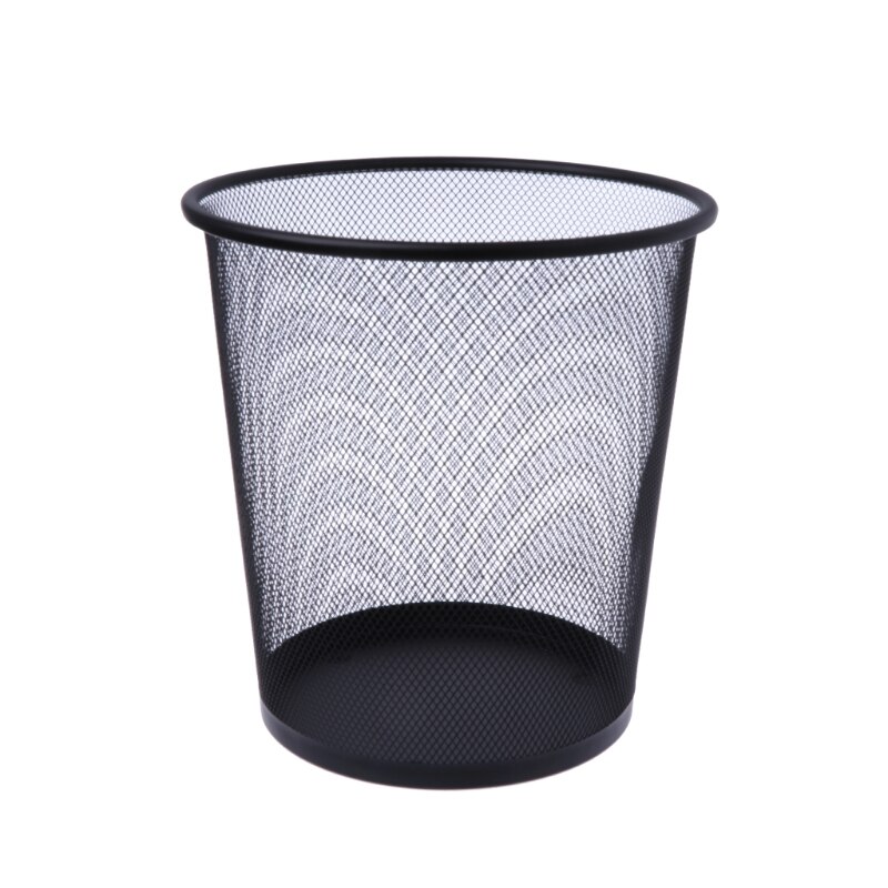 Metal Mesh Wastebasket Round Trash Can Recycling Bin Office Tools Supplies Black