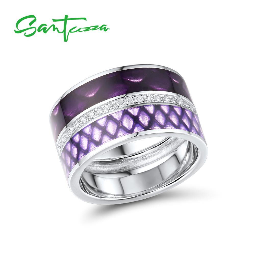 SANTUZZA argent ensemble de bijoux pour les femmes 925 en argent Sterling Chic violet cercle boucles d'oreilles goutte ensemble de bagues Fine bijoux à la main émail