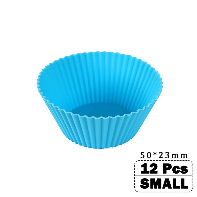 12 pièces/ensemble cuisson tasse Liner cuisson moules forme ronde Silicone Cupcake moule fabricant moule plateau bricolage gâteau décoration outils: blue small