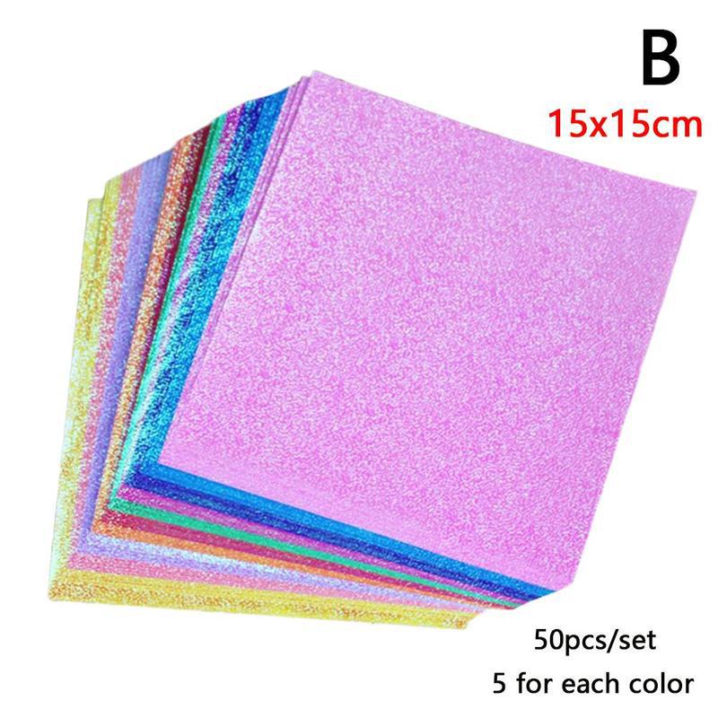 Papel de Origami cuadrado brillante para niños, papeles de álbum de recortes para manualidades, plegable, Y7W5, 50 unids/set por juego: B