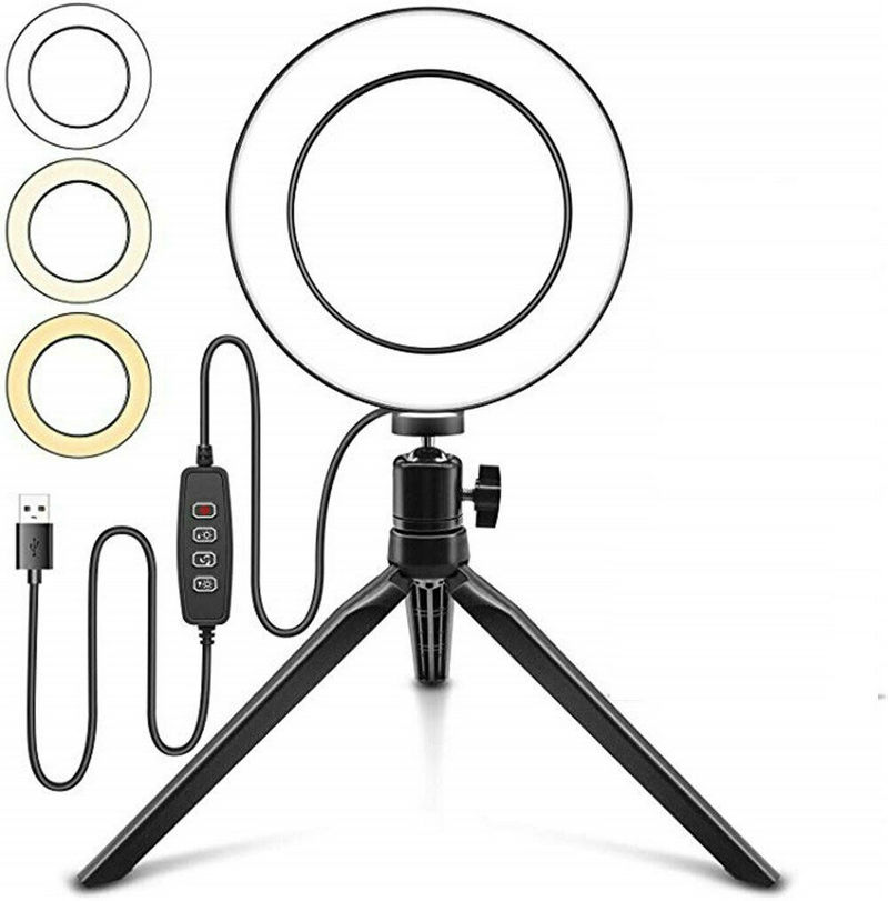 Anillo de luz LED de 6 pulgadas para estudio de vídeo, foto, Selfie, luz de relleno con trípode de escritorio y soporte para teléfono, f/retrato, producto de fotografía en vivo
