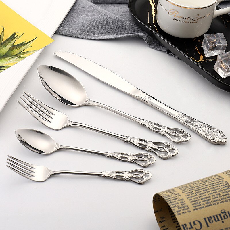 304 Roestvrij Staal Bestek Set Zwart Servies Set Bestek Set Servies Zilverwerk Set Westerse Voedsel Vork Mes: Sliver