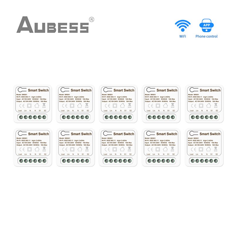 Tuya WiFi MINI Smart Switch 2 Way Control 16A Switch Smart Home Works With Smart Life App Voice Control Alexa Google Home Alice: 10Pcs
