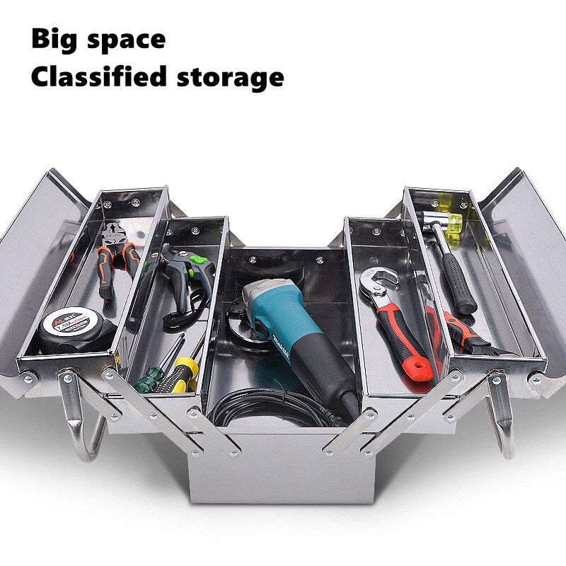 Upgrade Stainless Steel Tools Box Complete Toolbox Metal Side-opening Double-handle Storage Folding Tool Storage