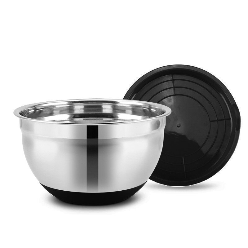 Stainless Steel Mixing Bowl Fruit Salad Bowl Non Slip Silicone Bottom Food Storage Bowl Set Kitchen Salad Cooking Bowl Tableware: With lid / 30cm