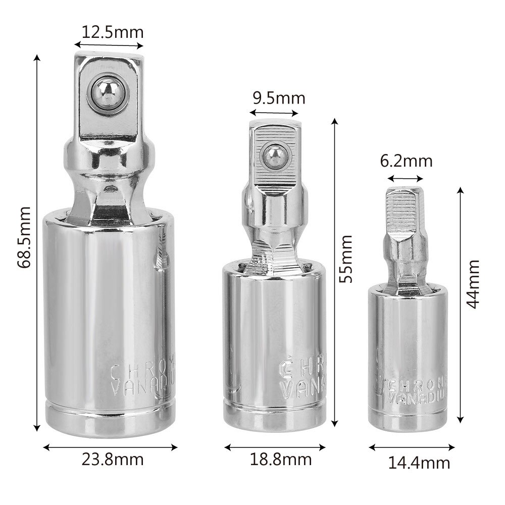 Niceyard Socket Adapter Kruiskoppeling Set Ratelsleutel 1/4 "3/8" 1/2 "360 Graden Roterende Kop Duurzaam Extension bar