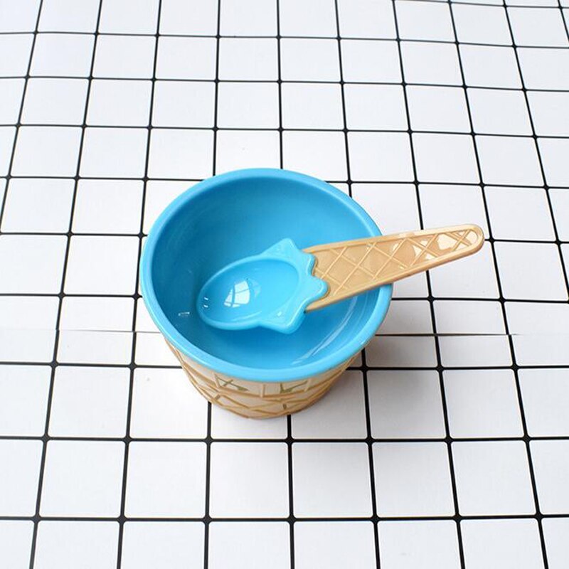 Safe Feeding Baby Bowls Plates Children's Tableware Food Containers Cups Kids Dishes Ice Cream Bowls Spoons Dinnerware: blue