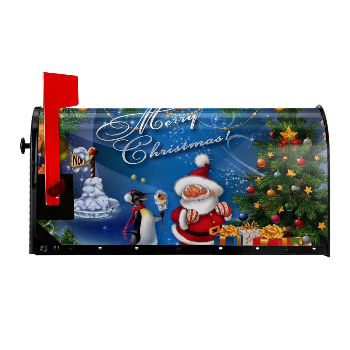 Santa and penguin mailbox cover happy year mailbox wraps magnetisk postkassedæksel til havehave: 21 x 18 in