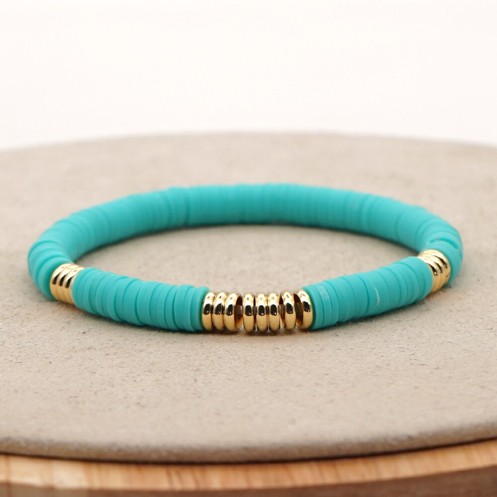 GO2BOHO African Vinyl Bracelets Women Summer Gold Color Beads Heishi Bracelet Elastic Pulseras Handmade Jewelry