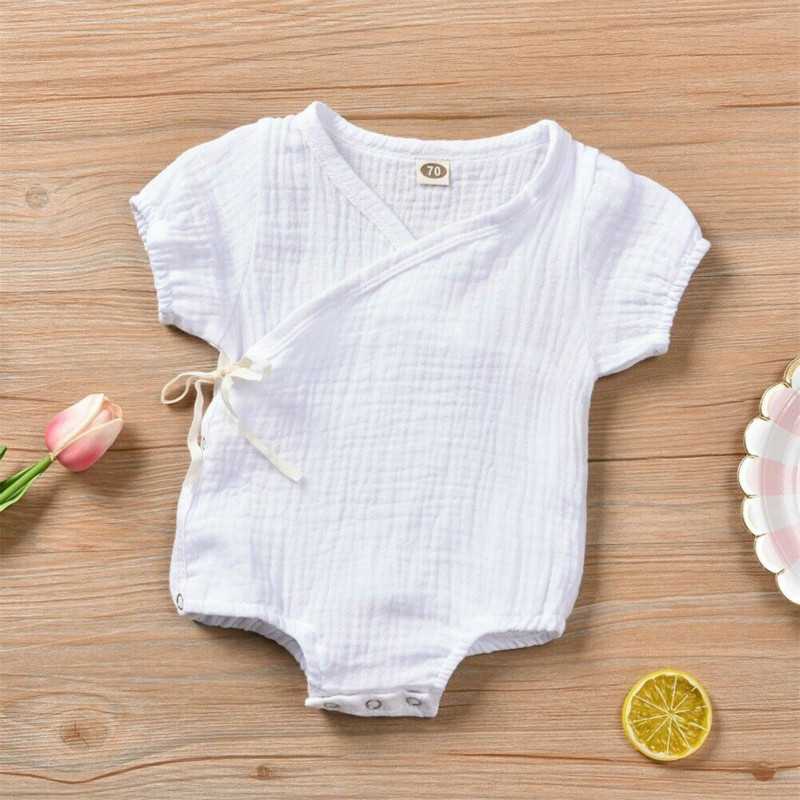 0-18 M Pasgeboren Baby Zomer Linnen Bodysuit Baby Boy Meisje Superplie Playsuit Linnen Kleding Peuter Sunsuit Outfit: WHITE / 18m