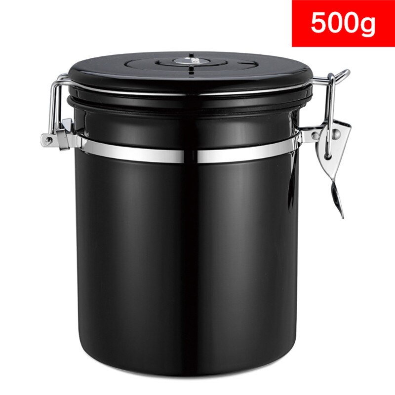 Stainless Steel Airtight Sealed Canister Coffee Flour Sugar Container Holder Can Storage Bottles Jars For Coffee Bean: Black 1500L