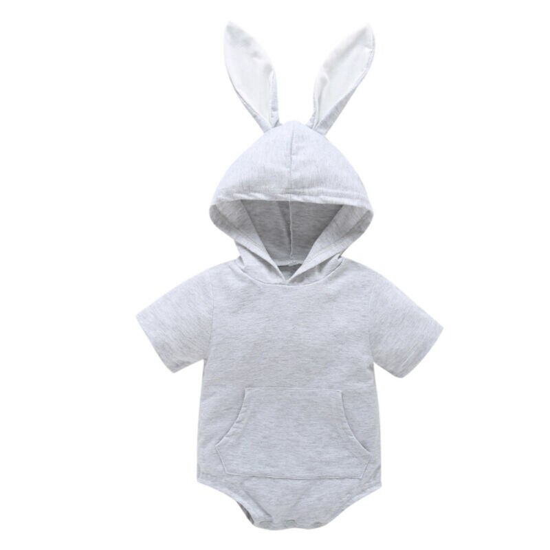 Pasen Dag Baby 1st Bodysuit Baby Baby Meisje Jongen Konijn Bunny Hooded Korte Mouw Solid Bodysuit Kleding