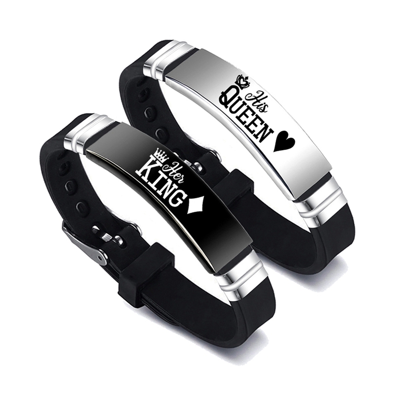Bracelet couronne en acier inoxydable, 2 pièces/ensemble, en Silicone, pour Couple, unisexe, pour amoureux: BL7428BK1