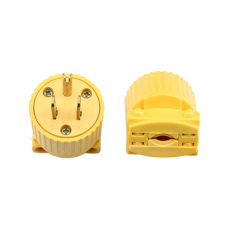 5-Pack Yellow 125V 15A 3-Pole Inline Wire Connector - Detachable Industrial Power Converter Plug for USA Taiwan