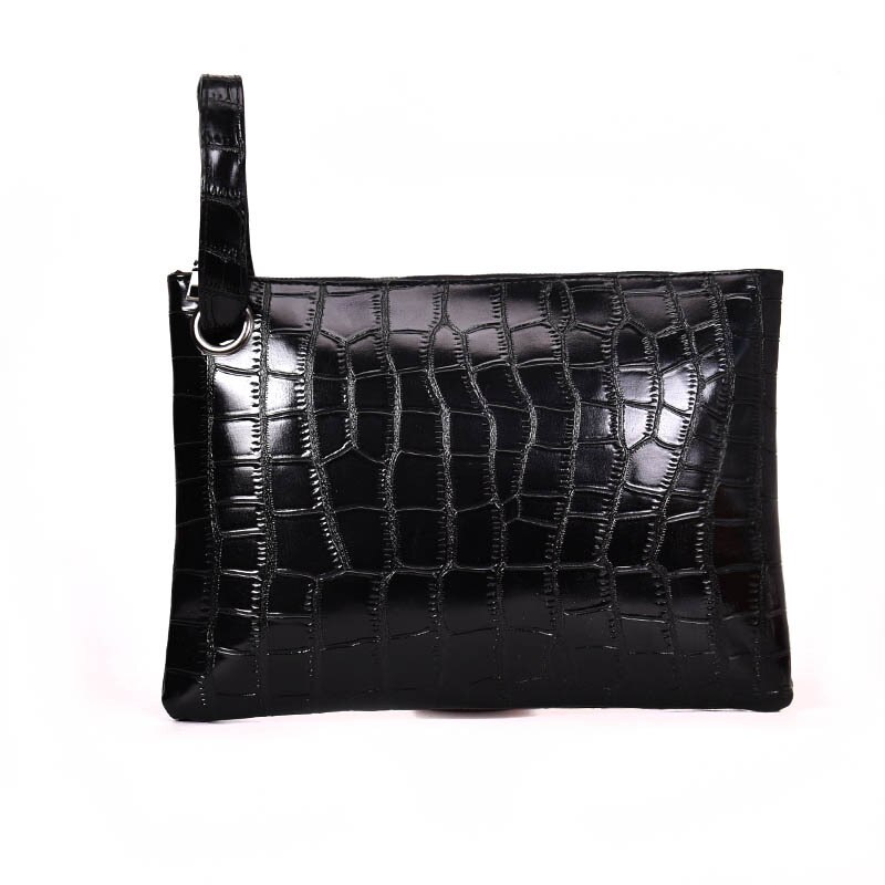 Krokodille kvinder clutch taske alligator armbånd dame aften tasker trend fest pige konvolut taske håndled wrap clutches pung: Sort