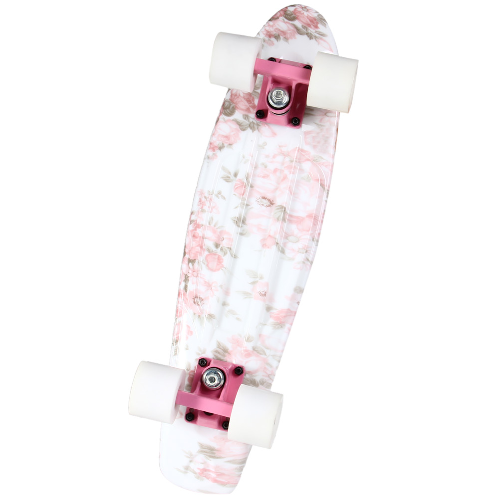 Four PU Wheels Long Skateboard 100kg Load Retro Skateboard Hibiscus Pattern Mini Board For Outdoor Sport