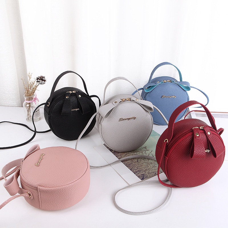 Women Bag Simple Circular Messenger Bag Female Mini Round Handbag PU Leather Ladies Crossbody Bag Bolsas