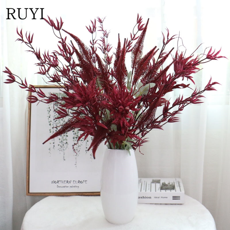 Mørk rød serie bryllup kunstig med gress blomst materiale ulike stiler med hjemme diy floral dekorasjon planter