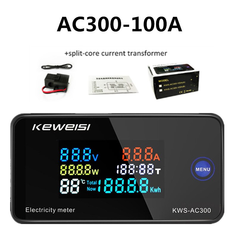 KWS-AC300 Voltmeter Ammeter KWS Power Energy Meter AC 50-300V LED AC Wattmeter Electricity meter with Reset Function 0-100A: AC300-100A