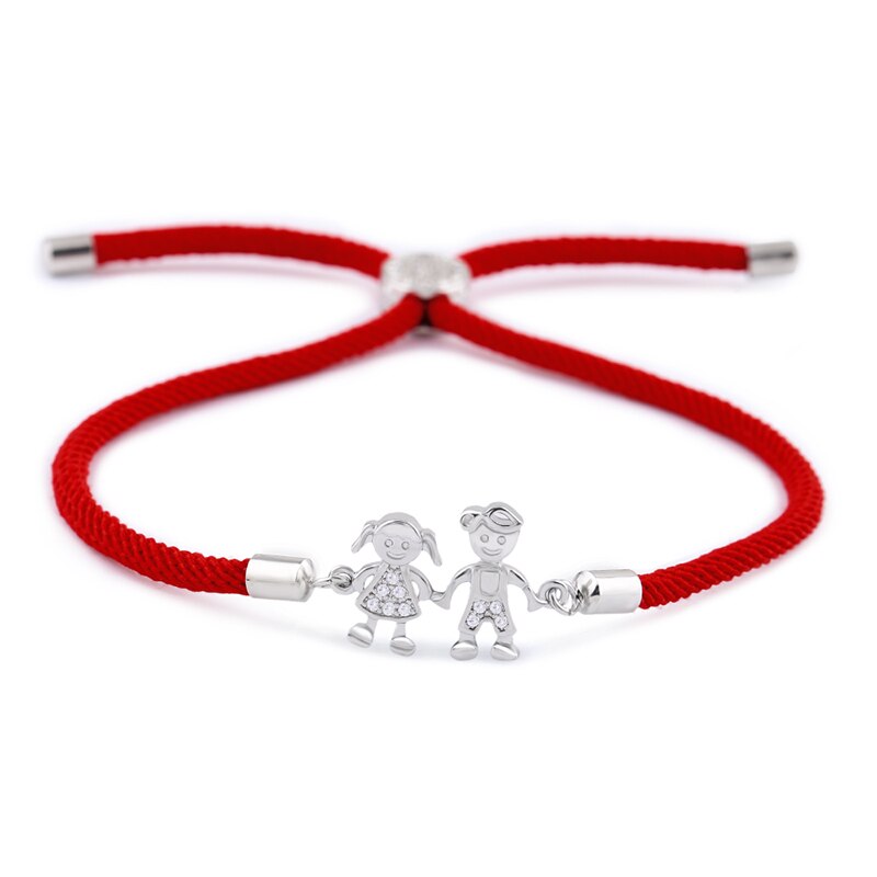 Flola Jongen & Meisje Vriendschap Armband Verstelbare Black String Rope Armband Cz Zirkoon Charm Paar Armband Sieraden Brtb05: Silver(Red rope)