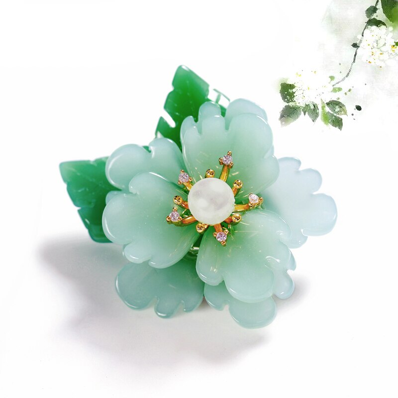 Morkopela fait à la main en verre fleur broche broches de en eau douce Pealrs broches pour les femmes Banquet vêtements bijoux: flower green