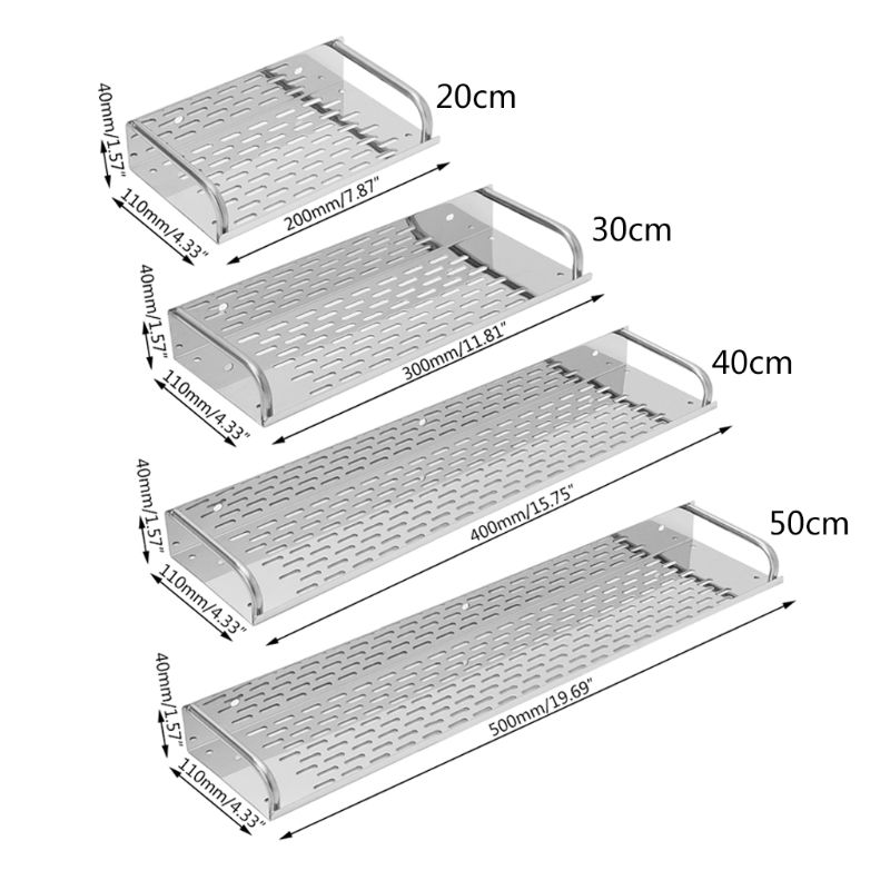 Rustfrit stål køkken badeværelseshylde vægmonteret opbevaringsreol enkeltlag 20cm-50cm