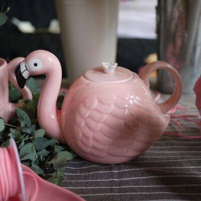 Pink Ceramic Bird Flamingo Shape Lovely Teapot/Plate: Teapot