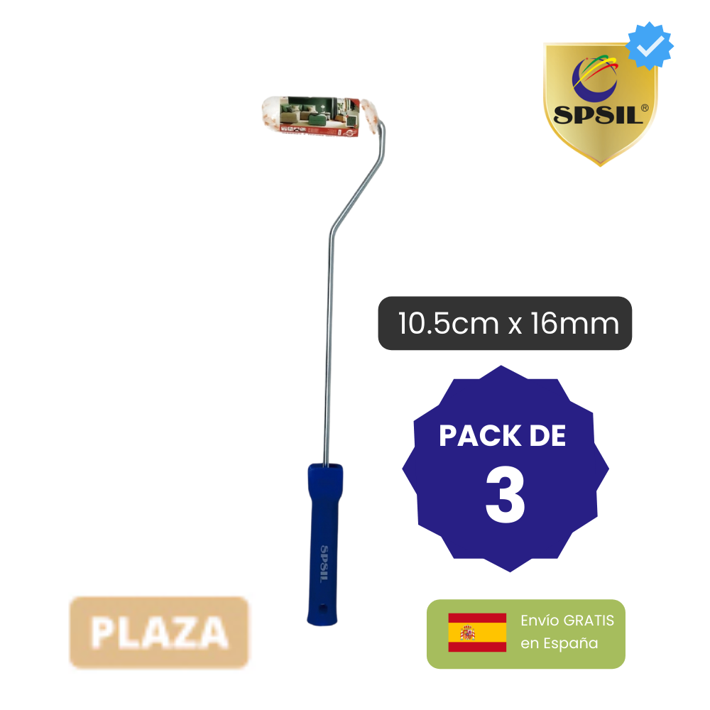 Spsil - Rodillo pintura de Microfibra PREMIUM, Especial para pintar paredes y techos Irregulares, 10.5cm x 16mm, Mango ergonómico de plástico, Diferentes tamaños, Pack de 3 rodillos, , en 48 horas