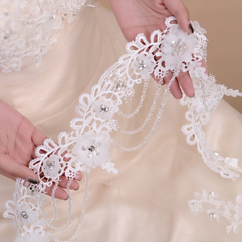 Wedding Bridal Jewelry Off Shoulder Chain Necklace Embroidery Lace Flower Bib Collar Crystal Beading Shawl Harness