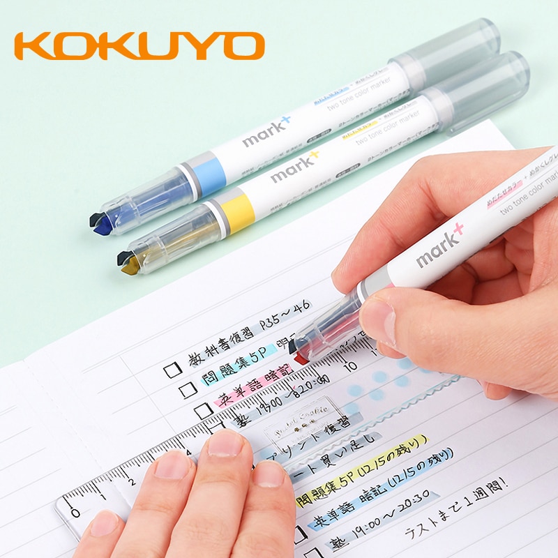 Rotulador japonés KOKUYO, marcador de dos colores, juego de artículos de papelería para estudiantes, 5 uds.