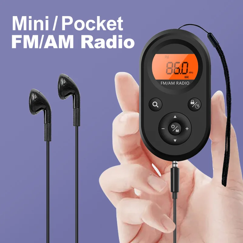 Mini radio FM AM portatile Ricevitore radio tascabile ricaricabile 76-108 Mhz con display LCD retroilluminato e cuffie