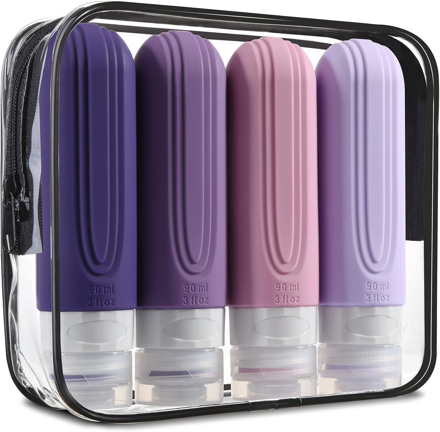 90 ml/juego de botellas de cosméticos de viaje de silicona, envases vacíos para apretar, botella recargable a prueba de fugas para champú, loción acondicionadora: Verde claro