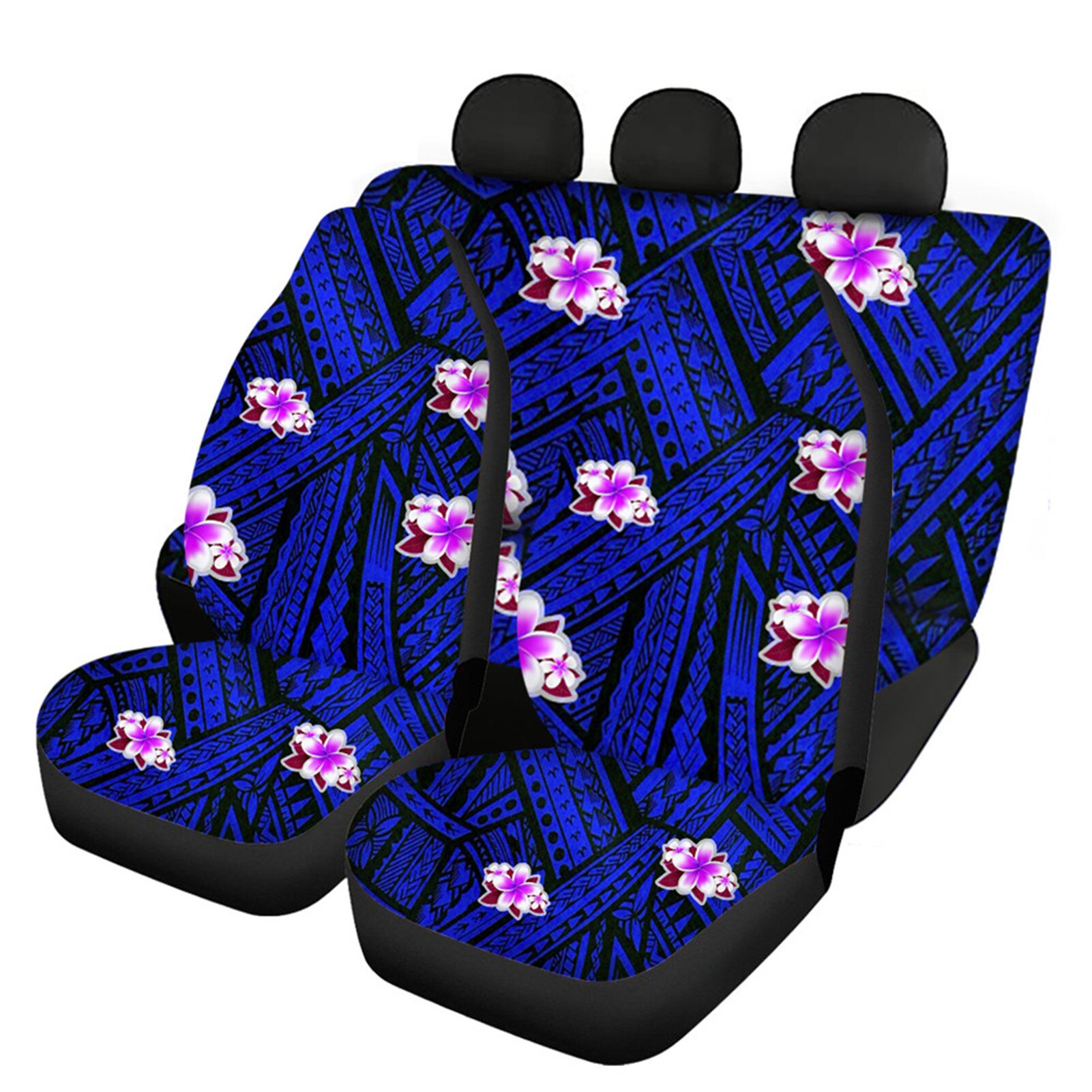 INSTANTARTS-Fundas de asiento de coche con estampado Floral, Hawaiano, Polinesia, Plumeria hibisco, juego completo de 4 fundas lavables: HTAC160F9