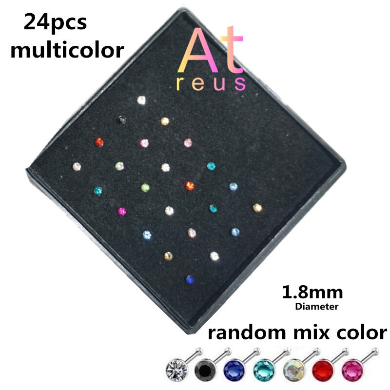 Conjunto de piercing do nariz, 60/40/24 unidades/pacote aço inoxidável, cristal, anel nariz, feminino, aço cirúrgico, osso da orelha agulha estudantes joia do corpo: 24pc multicolor box