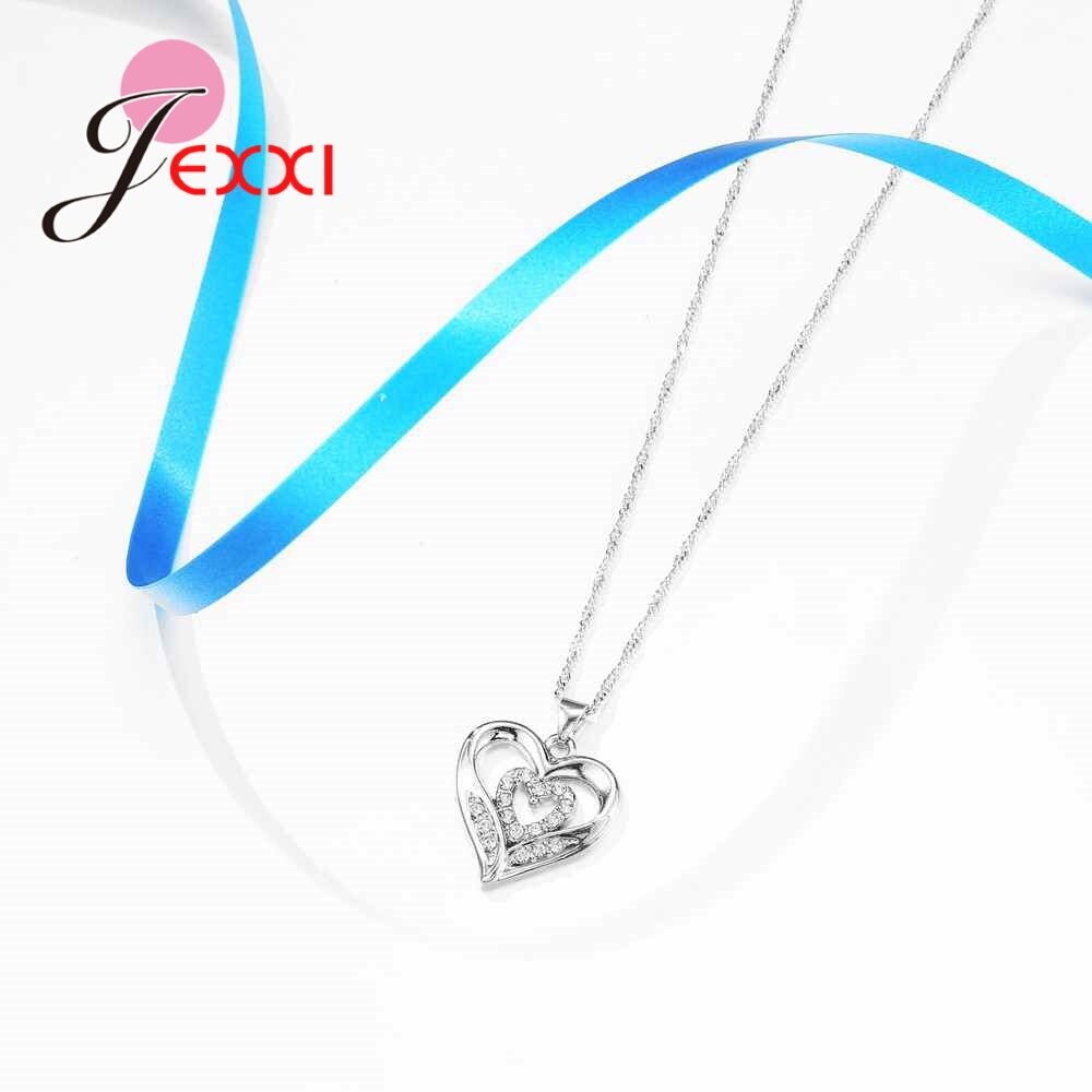 Laatste Dubbele Hart Ketting Oorbellen Sets Hollow 925 Sterling Zilver Elegante Engagement Sieraden