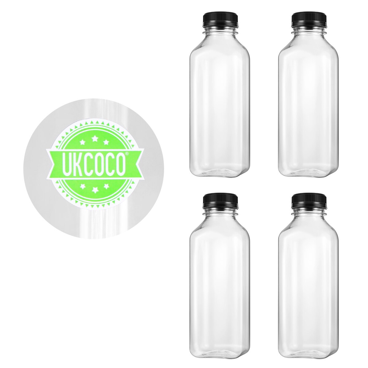 UKCOCO 4PCS PET Plastic Empty Storage Containers Bottles with Lids Caps Beverage Drink Bottle Bottle Jar (Black Caps)