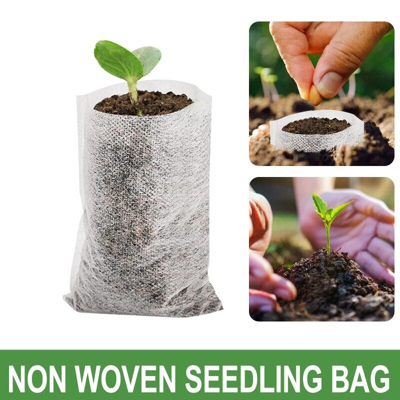 Bolsas de siembra para plantas de vivero, tejido no tejido reciclable respetuoso con el medio ambiente, macetas para cultivo de plantas, suministros de jardinería para balcón al aire libre, 100 piezas