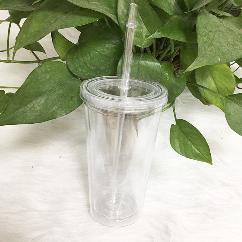 20oz vandflaske mælketumblere dobbelt væg plastik klar kop med låg halm til børn drinkware kopper